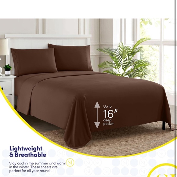 Twin Sheets - Breathable Luxury Sheets with Full Elastic Sheet Set, Twin, Brown - Picture 3 of 6